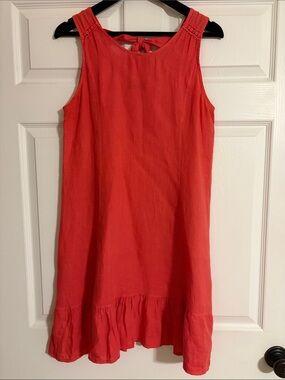 Terzo Millennio Italy 100% Linen Sleeveless Flounce Hem Dress  - Coral - Size M